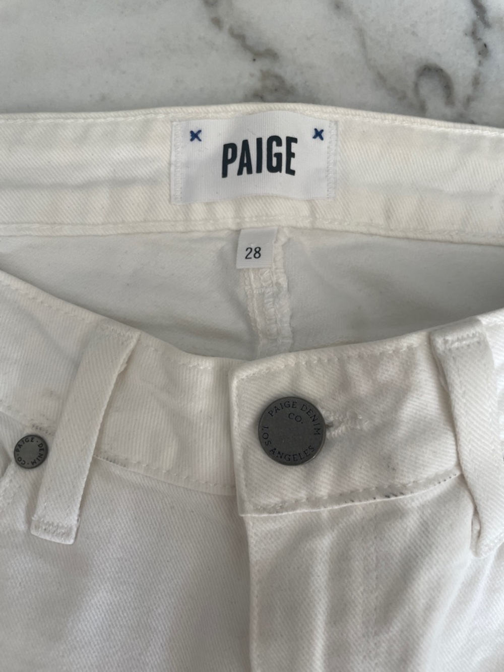 PAIGE Off-White Denim Jeans with Metal Accent